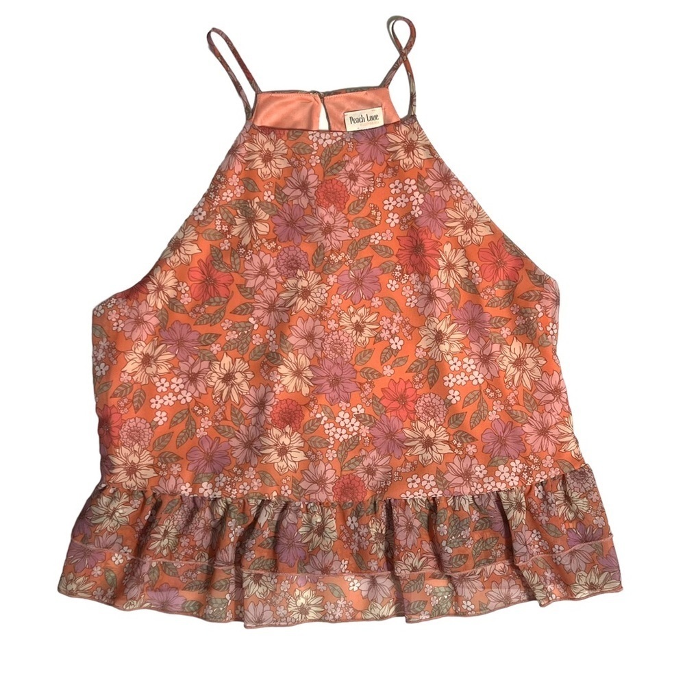 Peach Love, High Neck Peplum Tank, NWOT, Large